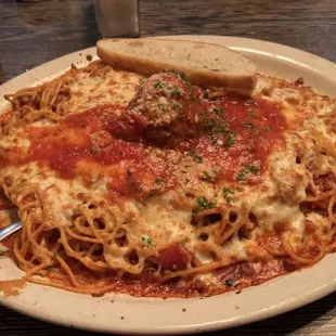 Spaghetti Parmigiana with Meatball