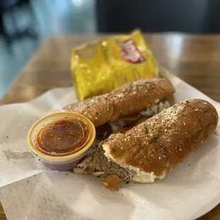 12&quot; Meatball parmigiana Sub comes with marinara dipping sauce and chips