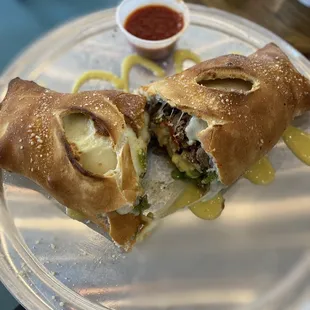 Sausage Roll with green bell peppers, onions and mozzarella cheese Sausage Roll