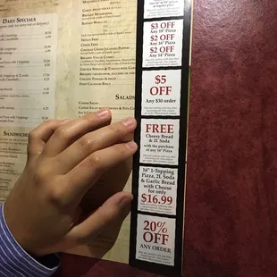 Coupons that come with the menu