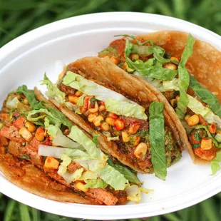 Shrimp, lamb, paneer tacos