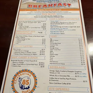Breakfast menu