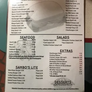 a menu for sandwiches and salads