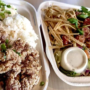 Garlic Fried Chicken and Poke Salad