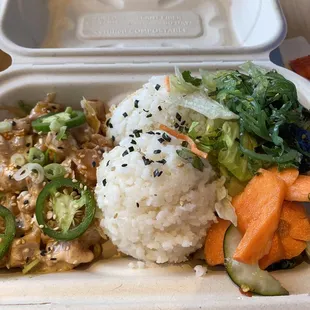 Spicy salmon poke bowl