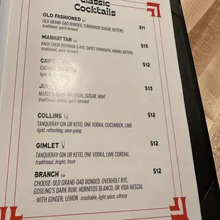 Classic cocktails