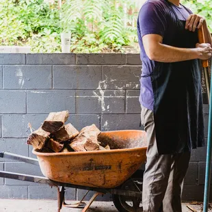 Wood ready for the pit at Sam Jones BBQ in Raleigh, N.C.