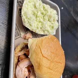 Pulled chicken sandwich with coleslaw