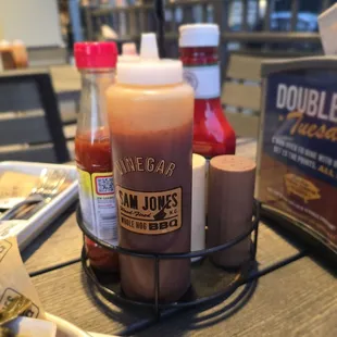 Condiments at the table.