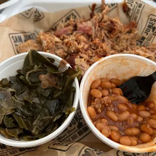 BBQ Plate  chopped bbq Baked Beans Collards Cornbread BBQ by the Pound (spare ribs)