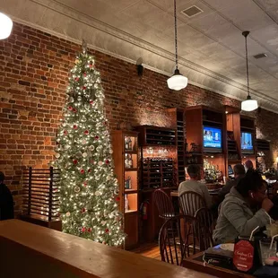 a christmas tree in the background