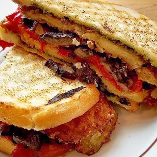 Eggplant, Peppers, Mushrooms and Cheese Sandwich