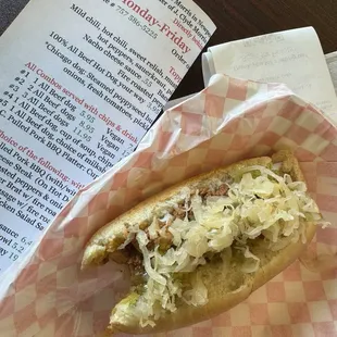 #2. Two 100% All Beef Hot Dog Combo I got this and split it with my fiancé. The sauerkraut was sooo good!