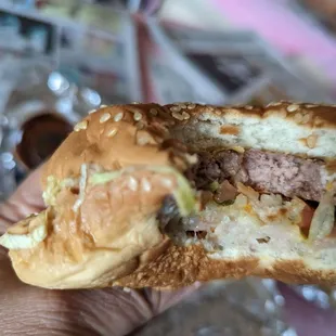 Cheeseburger, no mayo, side view