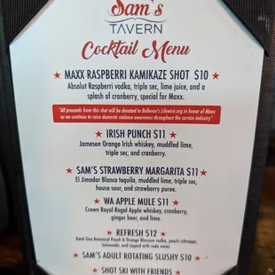 Cocktail menu.