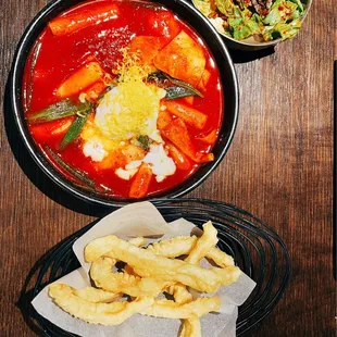 Spicy Rice Cakes with Fried Squid