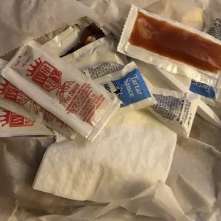 Condiments on top with napkins
