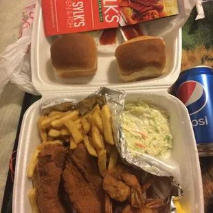 Perch fish and shrimp dinner
