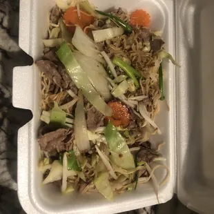 Beef Lo Mein.  Not my favorite type of noodle for Lo Mein.  I prefer a little thicker noodle but still very flavorful and well done.