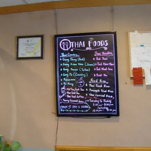 Menu board with featured specials.