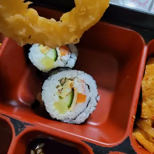 2x veggie pieces and a fried tempura