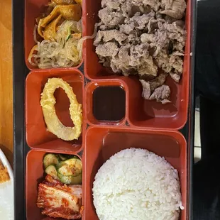 Bulgogi bento box. I already ate the 2 pcs of sushi