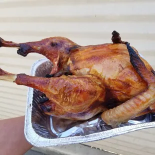 Brought my own turkey and they roasted it Peking Duck Style.