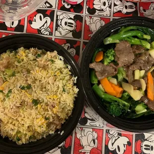 Chicken Fried Rice and Beef Broccoli