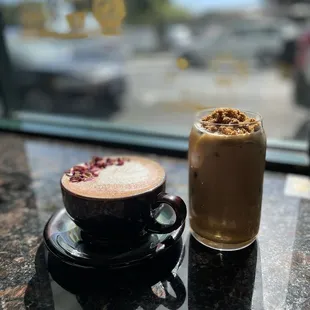 Rose Cardamom Honey Latte and her Biscoff Cloud by her side