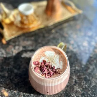 Rose cardamom honey latte