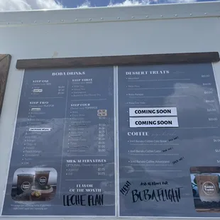 Menu as of August 2022