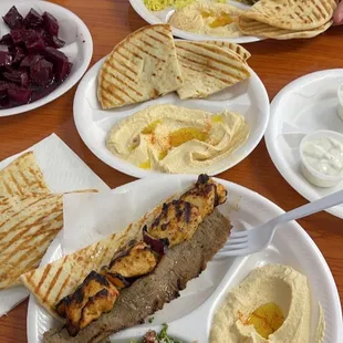 Lesley&apos;s plate and kebab plate, beets and order of hummus.