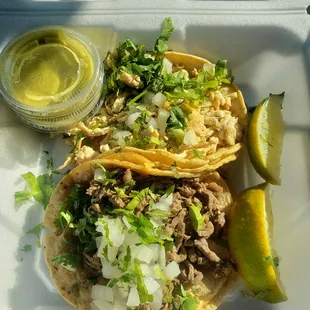 A chicken taco amd a steak taco, with their hot sauce #ReviewsByRL