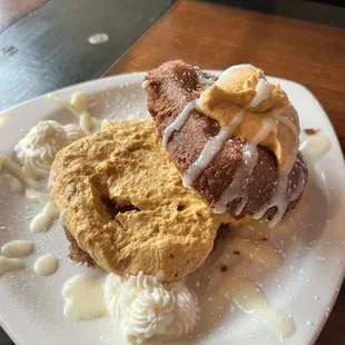 Fried zucchini bread french toast stuffed with pumpkin