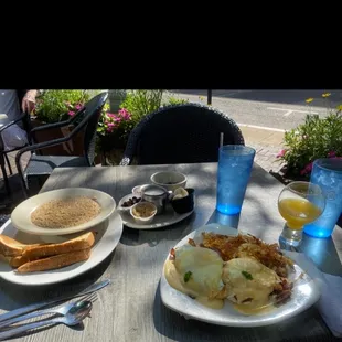 Coach's Oatmeal, Eggs Benny, mimosa on a sunny Sunday!!