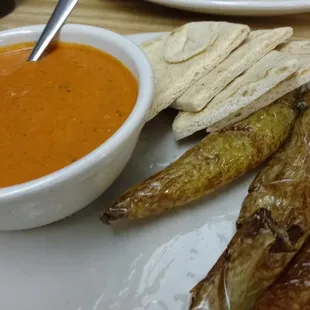 Tomato and Smoked Gouda soup with grilled peppers.The peppers weren't as spicy as advertised but still good for a chilly day in Canton.