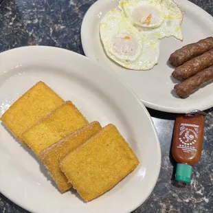 Fried cornmeal mush breakfast