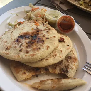 Pupusas - pork, bean and cheese are yummy