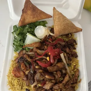 Chicken suqar with a beef and a chicken sambosa