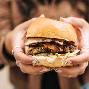Options for beef, chicken, salmon, or beyond patty