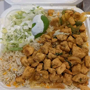 Bariis and Chicken.  Chicken stir fry with a mad amount of rice.