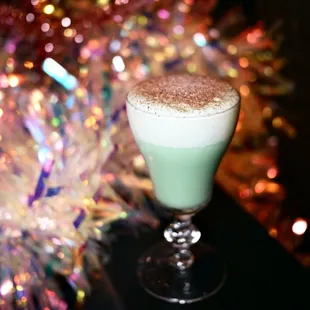 From our holiday menu, a classic blended Grasshopper.