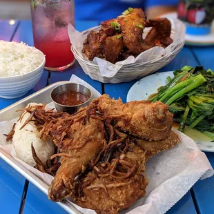 3 piece hat yai, Chinese broccoli, vietnamese wings, and a mocktail. Really good!