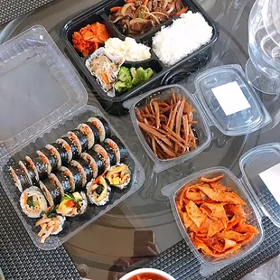 All so delicious! Kimbab, fish cake, Bulgogi Lunch Box, spicy beef soup and Burdock.