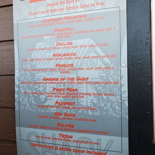 Sandwich menu