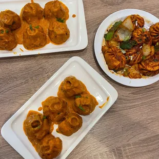 Paneer Momo- Tikka Masala , Veggie Momo- Chilli
