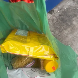 a grocery bag full of groceries