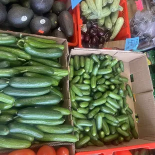 cucumbers, tomatoes, and avocados