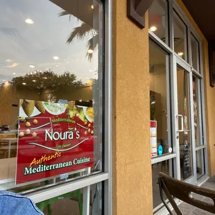 a sign in the window