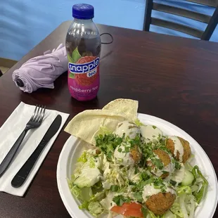 Falafel plate and Raspberry Snapple